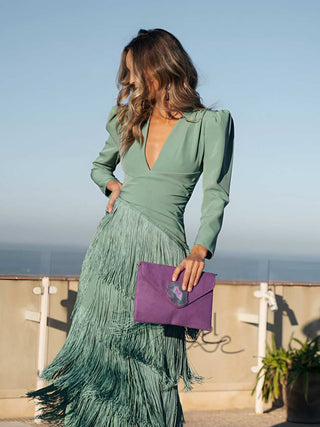 Vestido Evaseado con Elegantes Flecos