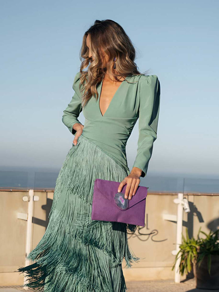 Vestido Evaseado con Elegantes Flecos