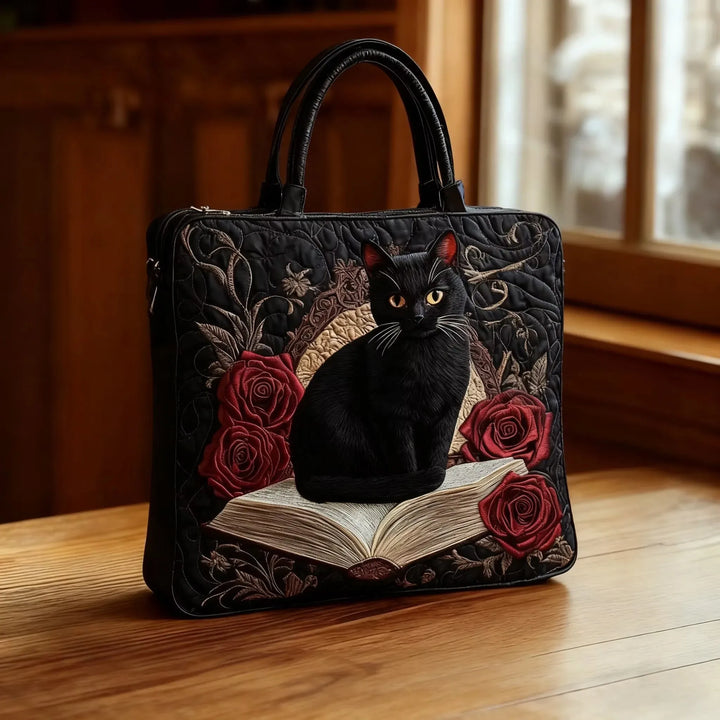 Bolsa Artesanal Acolchada – Gato Negro entre Libros