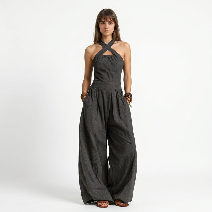 Bianca | Mono de lino y algodón con escote cruzado elegante