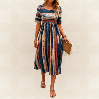 Noèle - Vestido Midi Rayado con Estilo Camuflaje para el Vientre