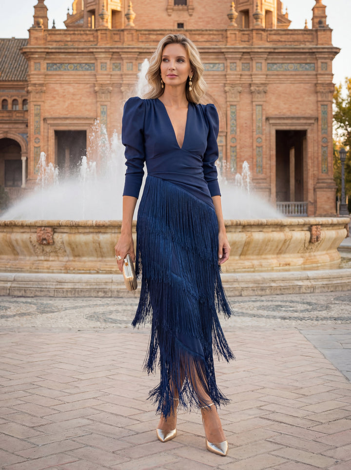 Vestido Evaseado con Elegantes Flecos