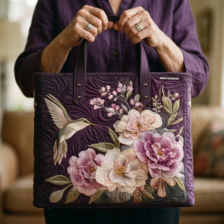 Bolsa Artesanal Acolchada - Diseño de Colibríes y Orquídeas